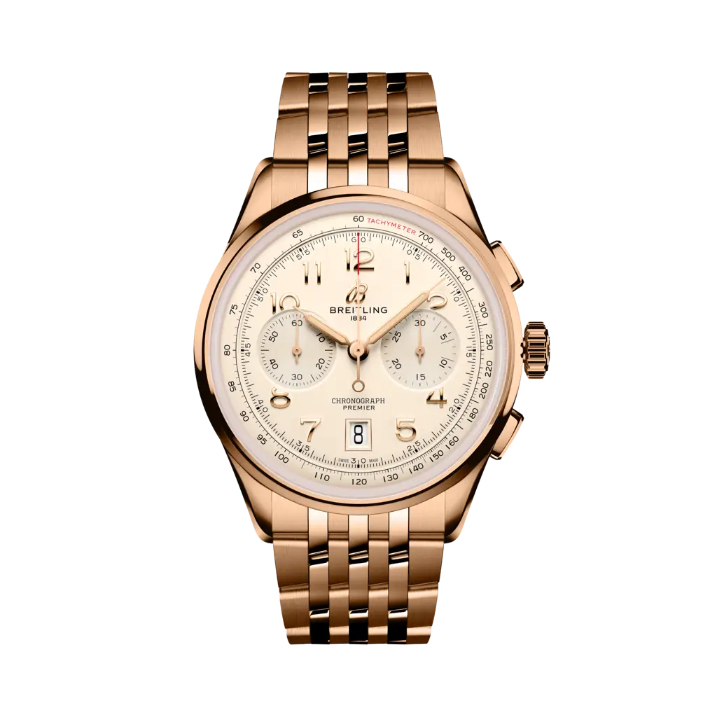 Breitling Premier B01 Chronograph 42 mm Rose Yellow Glod Dial 18k Rose Gold 18k red gold Metal Bracelet RB0145371G1R1