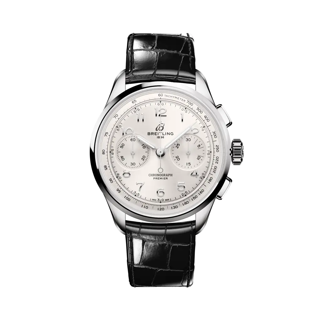 Breitling Premier B09 Chronograph 40 mm White Dial Stainless Steel Leather Black Strap AB0930371G1P1