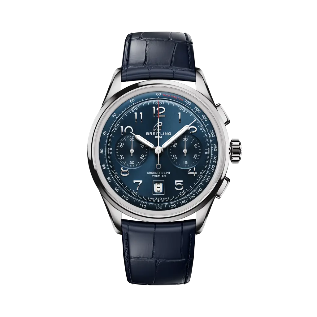 Breitling Premier B09 Chronograph 42 mm Blue Dial Stainless Steel Leather Blue Strap AB0145171C1P2
