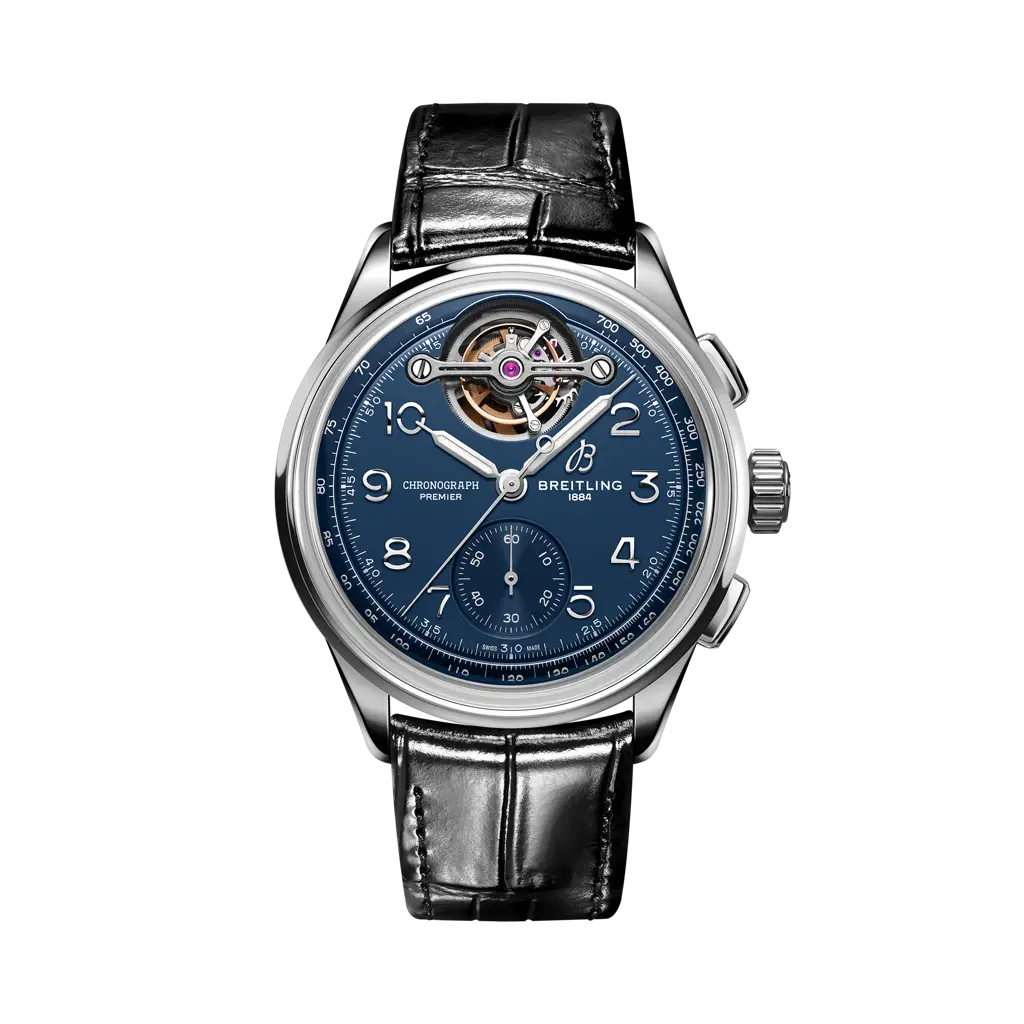 Breitling Premier B21 Chronograph Tourbillon 42 mm Blue Dial Platinum   Leather Black Strap LB2120171C1P1