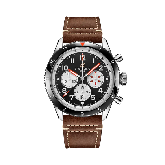 Breitling Super AVI B04 Chronograph GMT 46 Mosquito 46 mm Black Dial Stainless Steel Leather Strap YB04451A1B1X1
