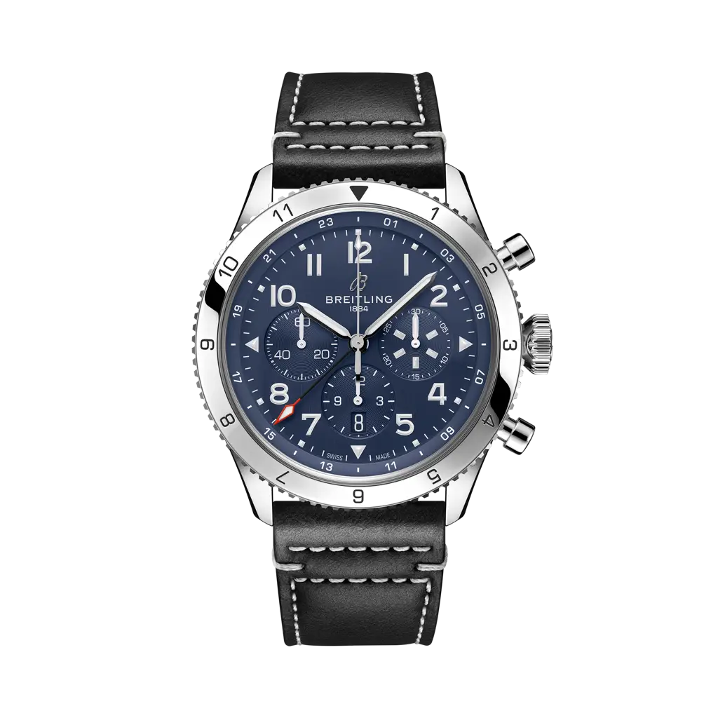 Breitling Super AVI B04 Chronograph GMT 46 Tribute to Vought F4U Corsair 46 mm Blue Dial Stainless Steel   Leather Strap AB04451A1C1X1
