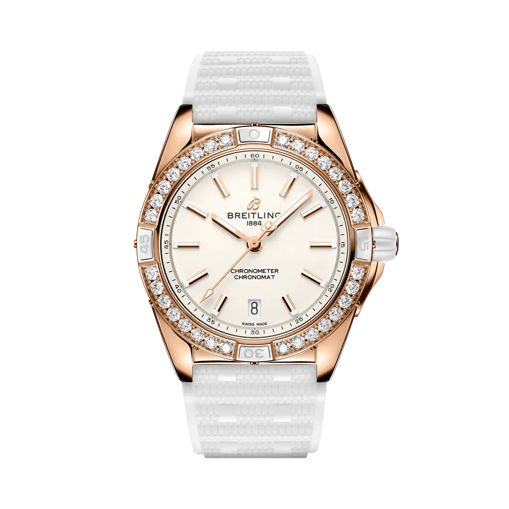 Breitling Super Chronomat Automatic 38 Origins 38 mm Beige Dial Small Scale Traceable 18K Red Gold White Rubber Strap R17356531G1S1