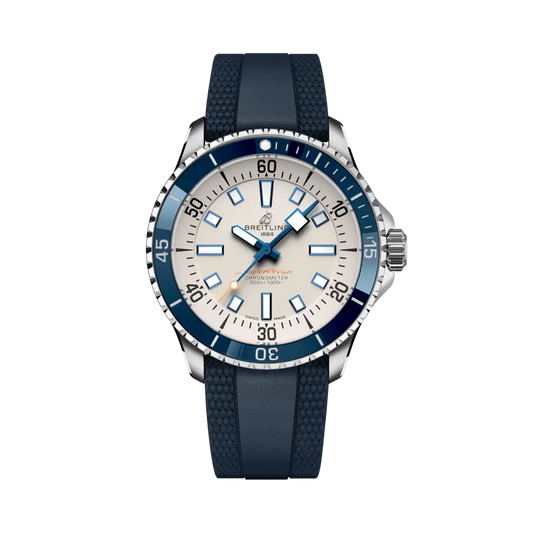 Breitling Superocean Automatic 42 mm Beige Dial Stainless Steel Blue Rubber Strap A17375E71G1S1