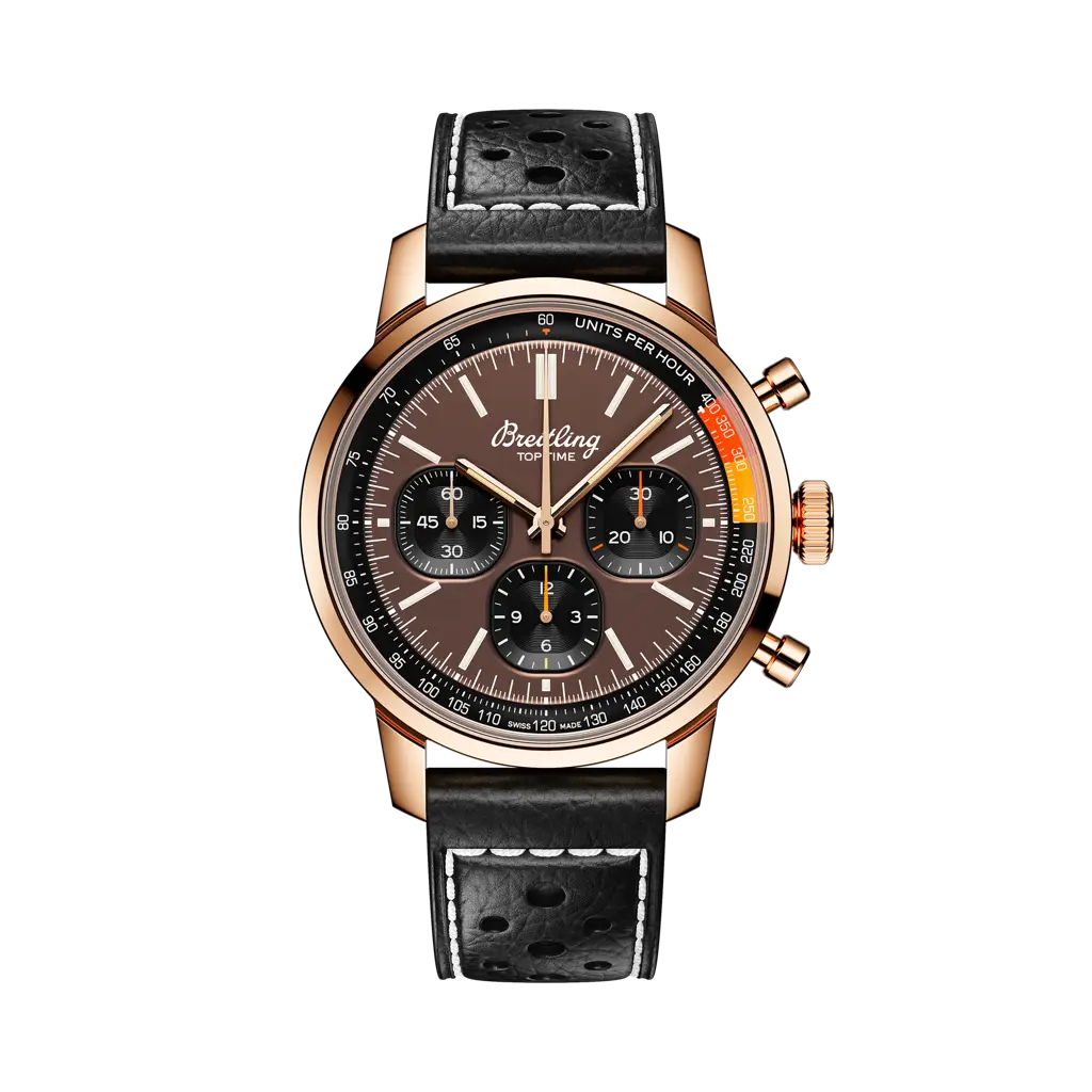 Breitling Top Time B01 41 mm Black And Brown Dial 18K Red Gold Leather Black Strap RB01761A1Q1X1
