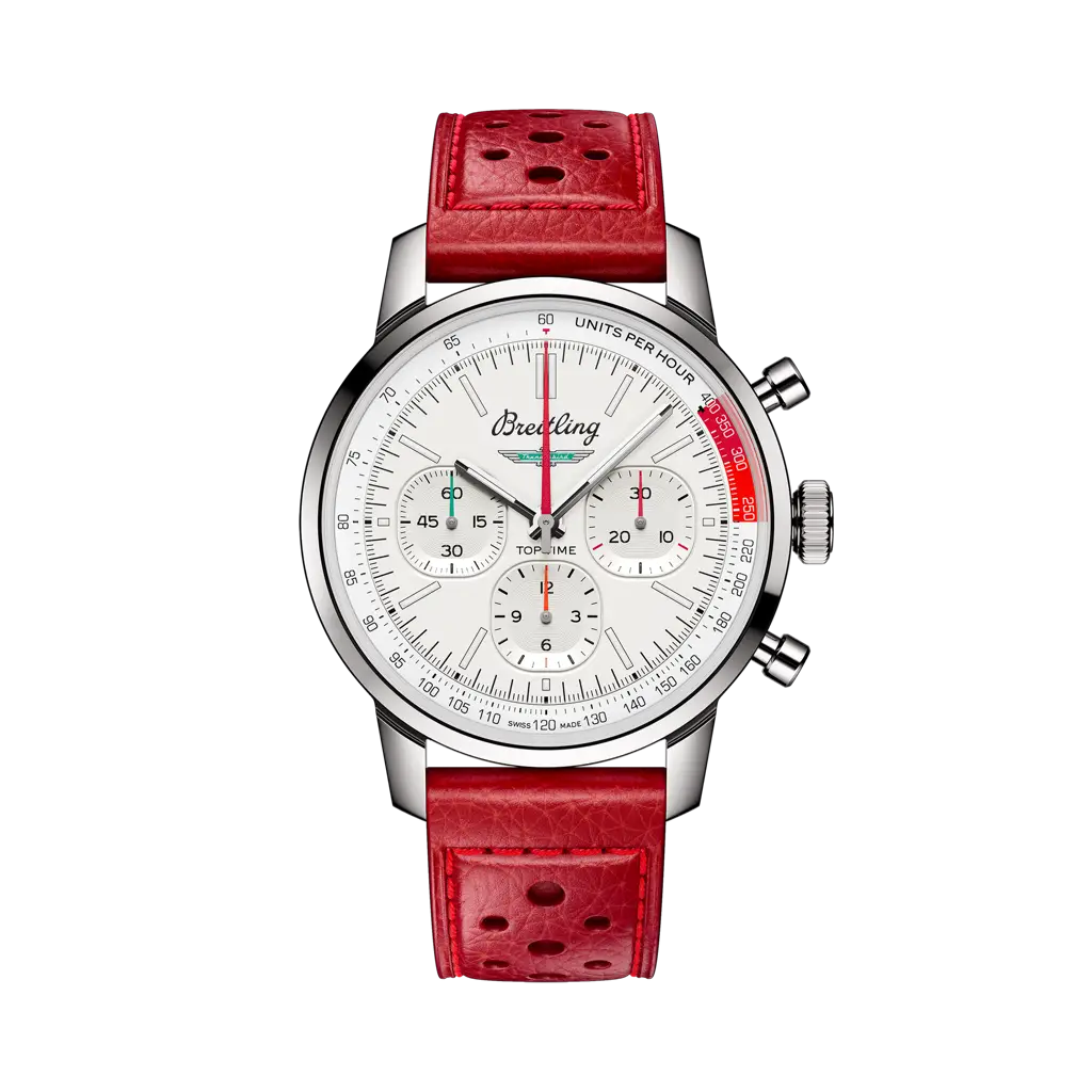 Breitling Top Time B01 Ford Thunderbird 41 mm White Dial Stainless Steel Leather Red Strap AB01766A1A1X1