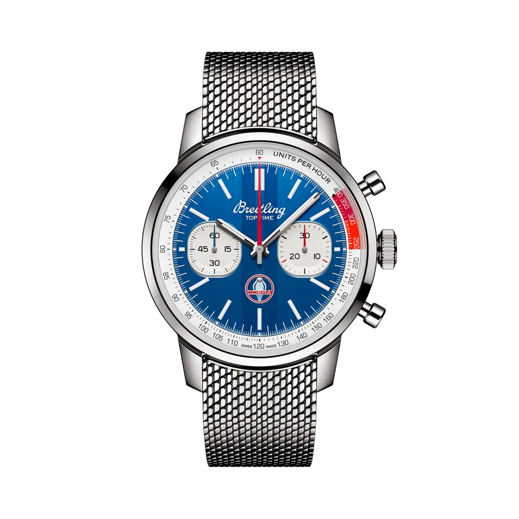 Breitling Top Time B01 Shelby Cobra 41 mm White And Blue Dial Stainless Steel Bracelet AB01763A1C1A1