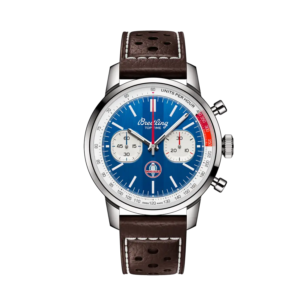 Breitling Top Time B01 Shelby Cobra 41 mm White And Blue Dial Stainless Steel Leather Brown Strap AB01763A1C1X1