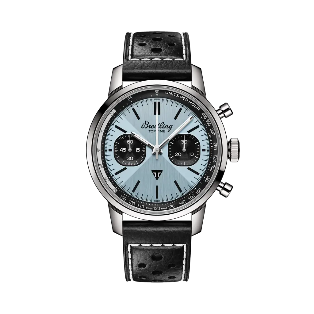 Breitling Top Time B01 Triumph 41 mm Black And Ice Blue Dial Stainless Steel Leather Black Strap AB01764A1C1X1