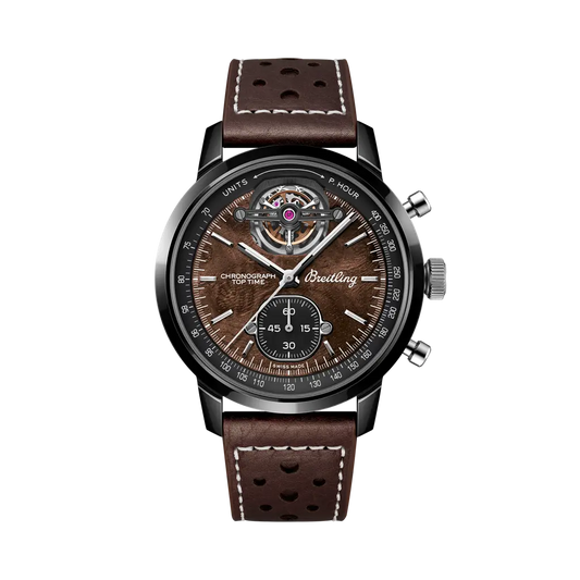 Breitling Top Time B21 Chevrolet Corvette 44 mm Black And Brown Dial Ceramic   Leather Brown Strap SB21252A1Q1X1