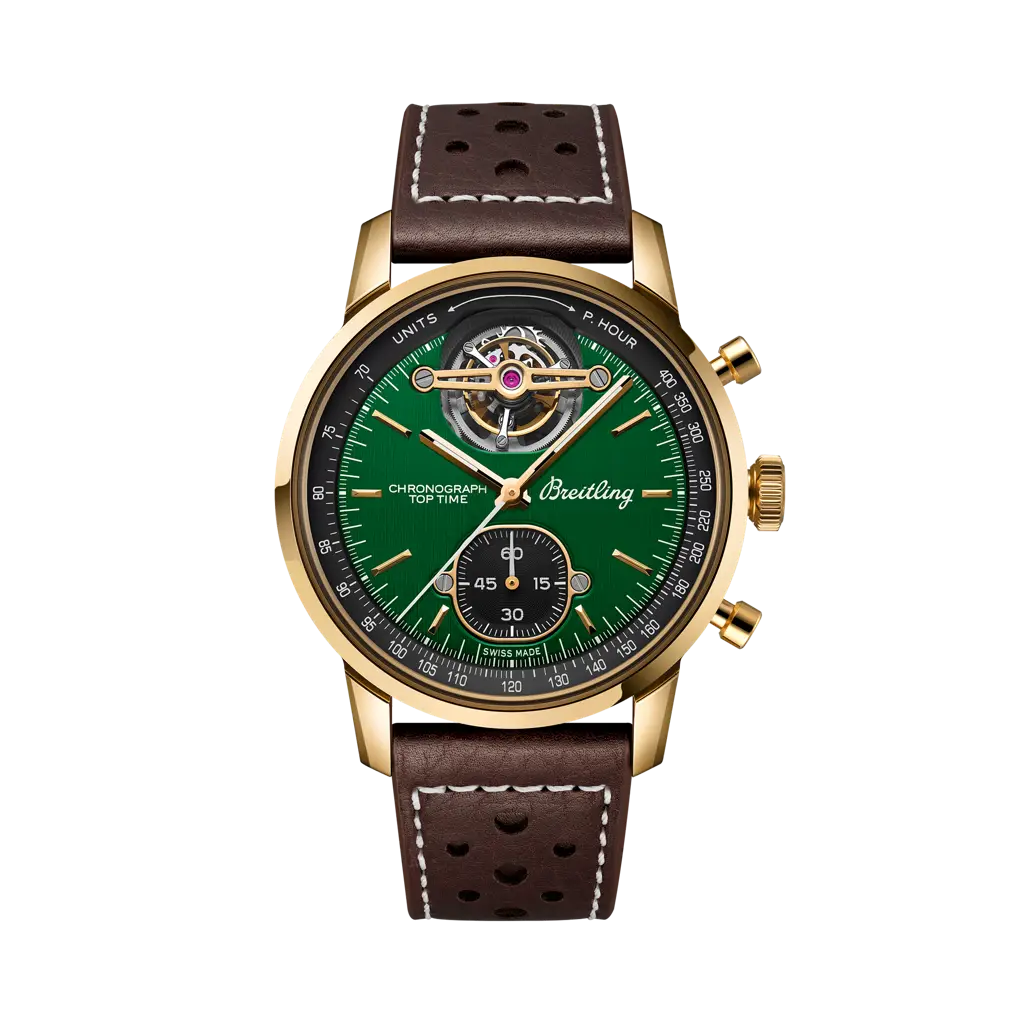 Breitling Top Time B21 Ford Mustang 43 mm Black And Green Dial Bronze Leather Brown Strap NB21251A1L1X1