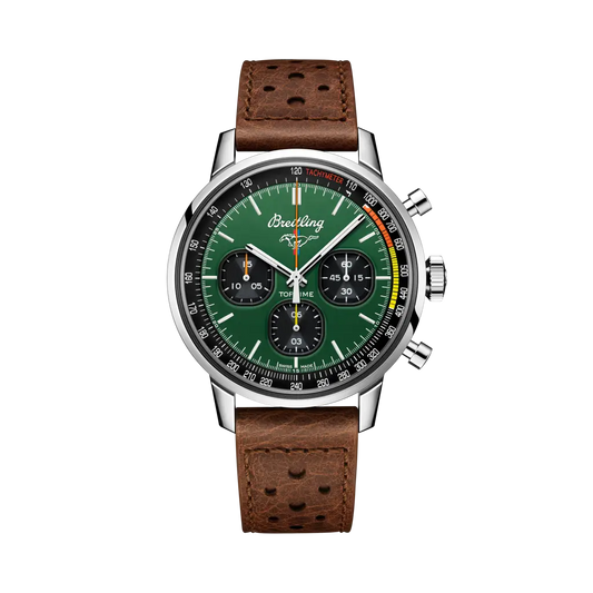 Breitling Top Time Ford Mustang 42 mm Black And Green Dial Stainless Steel   Leather Brown Strap A253101A1L1X1