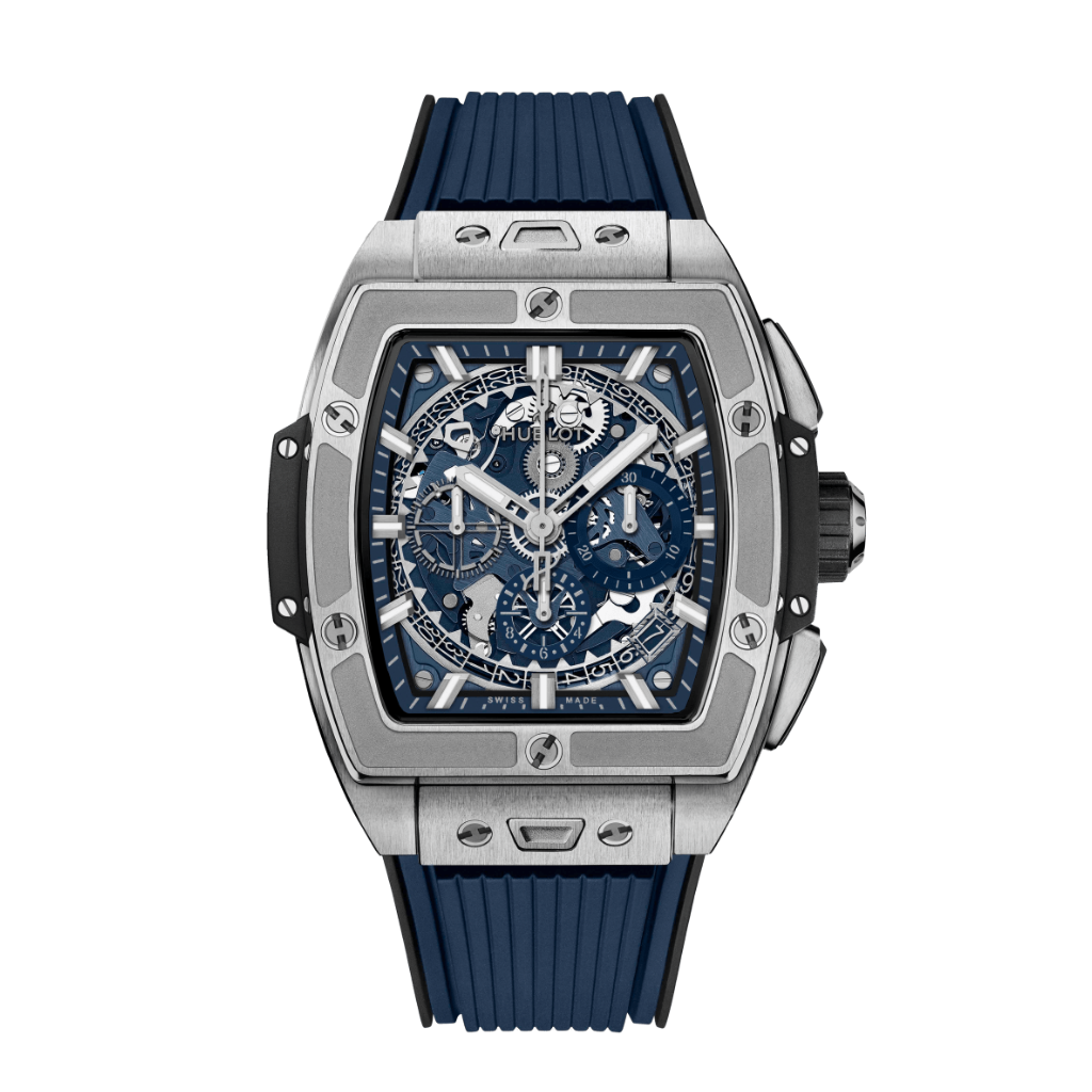 Hublot Spirit of Big Bang Titanium Blue 42 mm Transparent Dial Polished Titanium Rubber Strap 642.NX.7170.RX