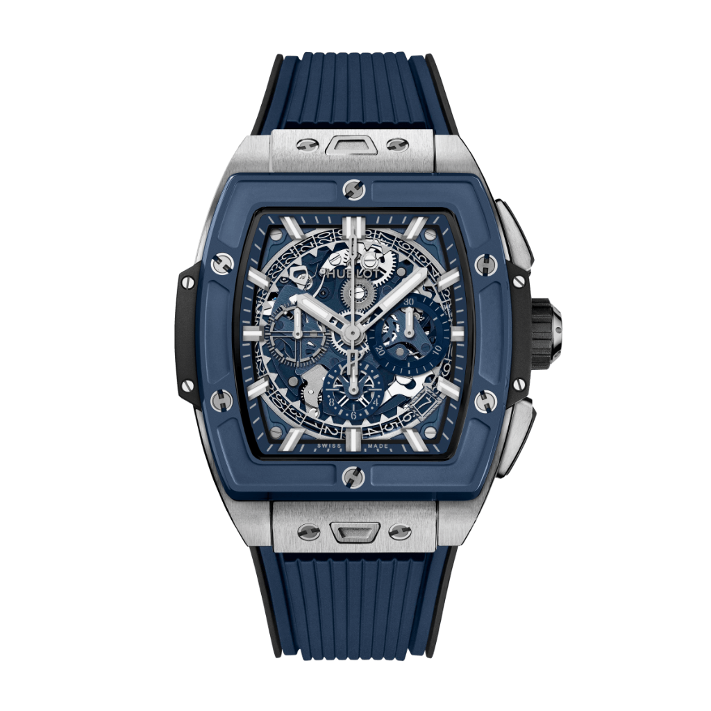 Hublot Spirit of Big Bang Titanium Blue Ceramic 42 mm Transparent Dial Polished Titanium Rubber Strap 642.NL.7170.RX