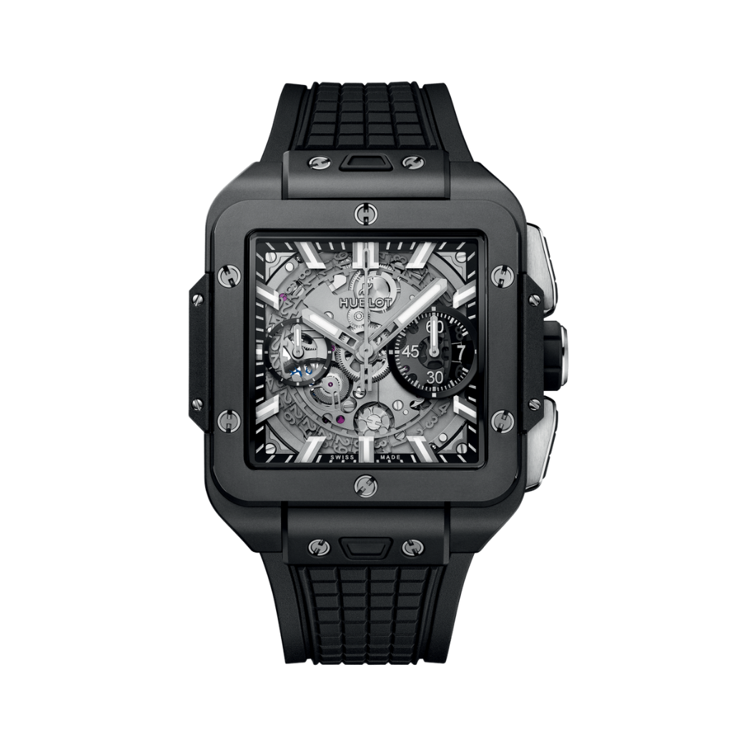 Hublot Square Bang Unico Black Magic 42 mm Transparent Dial Microblasted and Polished Black Ceramic Rubber Strap 821.CI.0170.RX