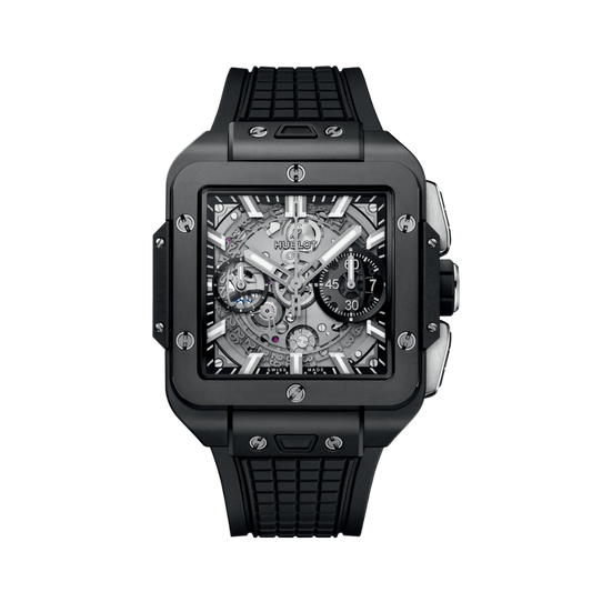 Hublot Square Bang Unico Black Magic 42 mm Transparent Dial Microblasted and Polished Black Ceramic Rubber Strap 821.CI.0170.RX