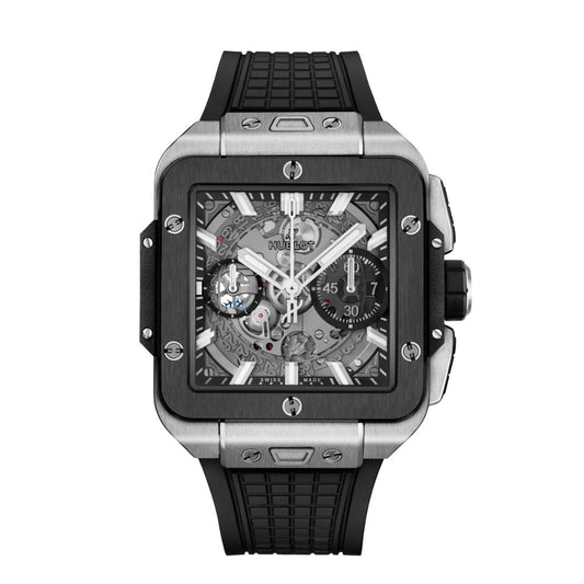 Hublot Square Bang Unico Titanium Ceramic 42 mm Transparent Dial Polished Titanium Rubber Strap 821.NM.0170.RX