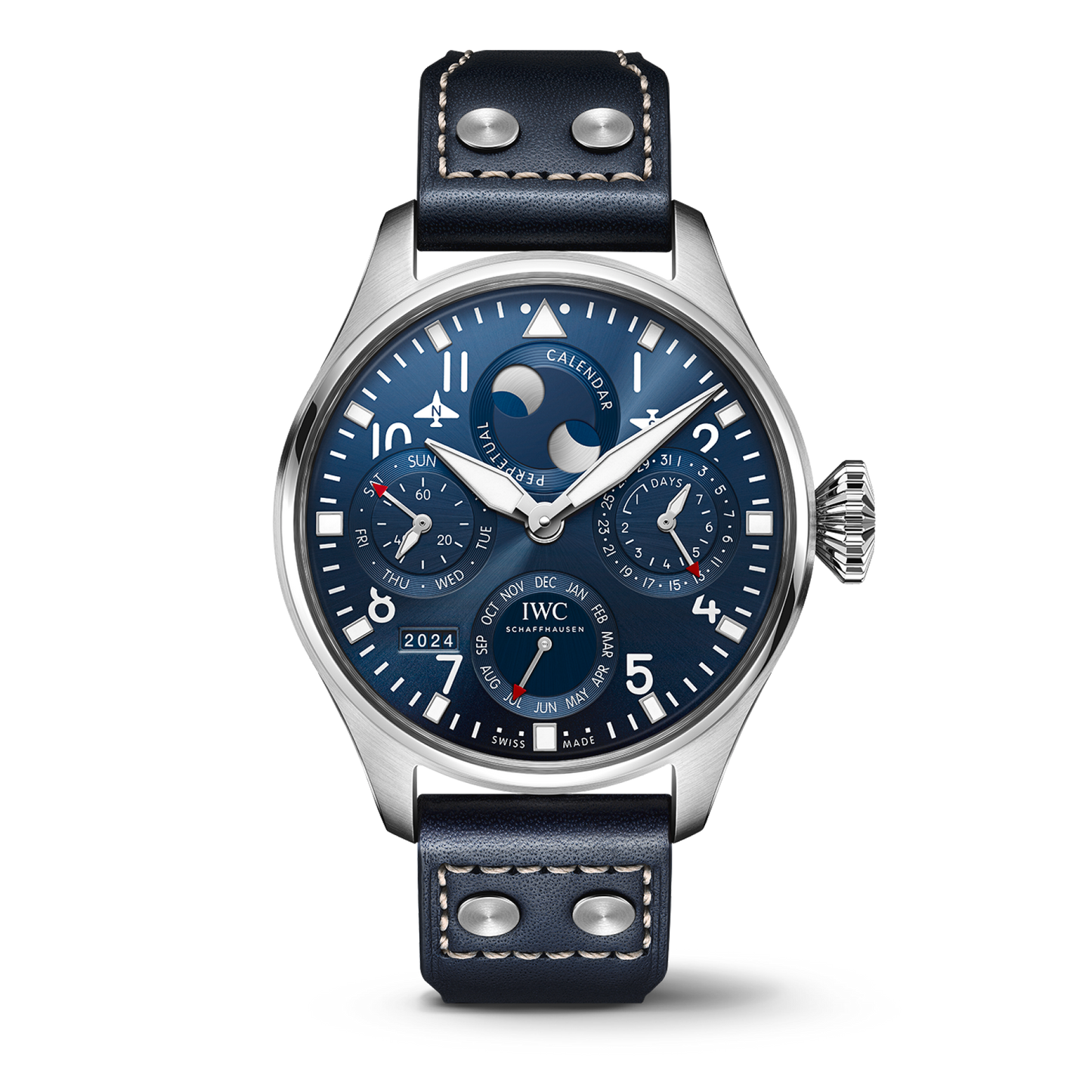 IWC Schaffhausen Big Pilot’s Watch Perpetual Calendar 46.2  mm Blue  Dial Stainless Steel  Blue   Strap IW503605