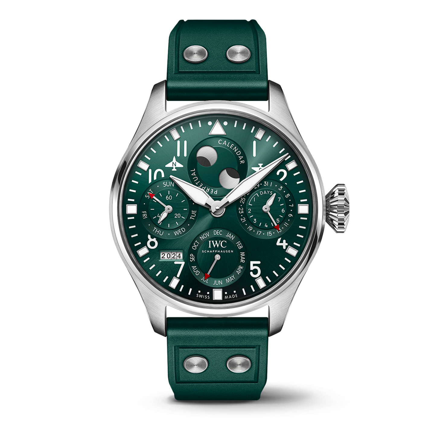 IWC Schaffhausen Big Pilot's Watch Perpetual Calendar 46.2  mm Green  Dial Stainless Steel Green Rubber Strap IW503608