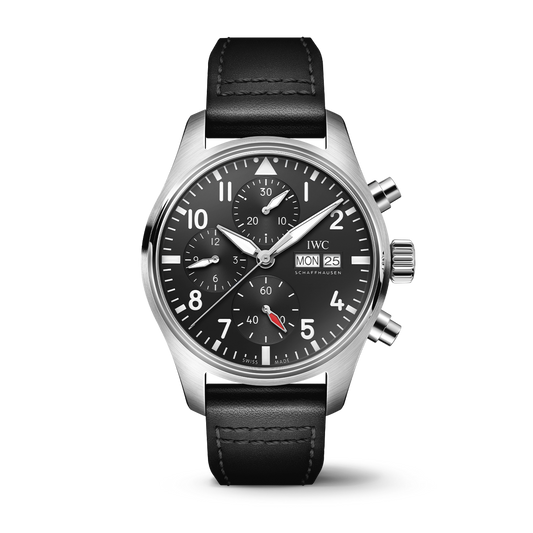 IWC Schaffhausen Pilot’s Watch Chronograph 41  mm Black Dial Stainless Steel Black   Strap IW388111