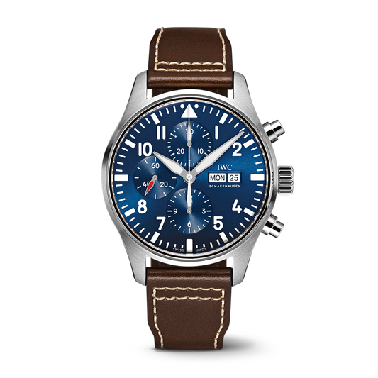 IWC Schaffhausen Pilot’s Watch Chronograph Edition “Le Petit Prince” 43 mm Blue  Dial Stainless Steel Brown   Strap IW377714