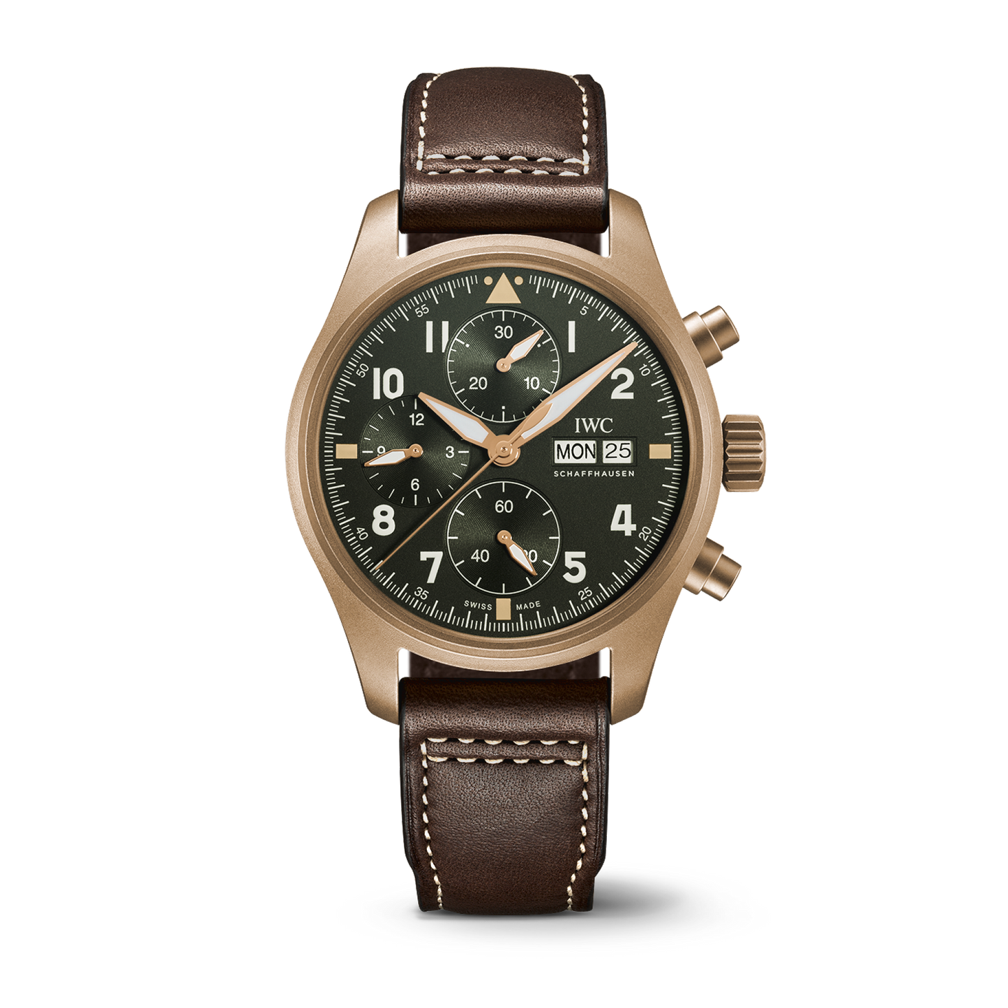 IWC Schaffhausen Pilot’s Watch Chronograph Spitfire 41  mm Green  Dial Bronze  Brown   Strap IW387902