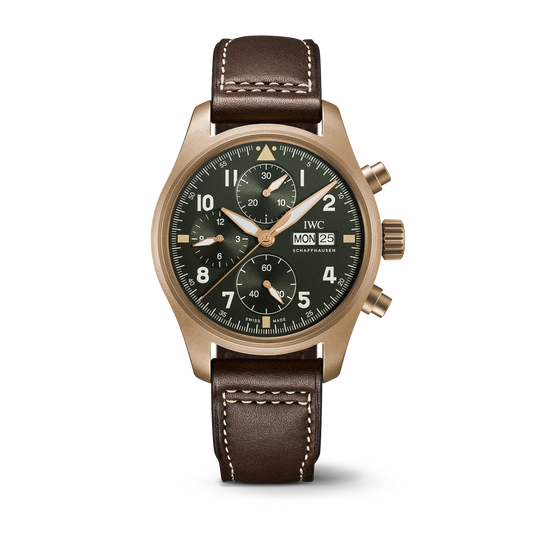 IWC Schaffhausen Pilot’s Watch Chronograph Spitfire 41  mm Green  Dial Bronze  Brown   Strap IW387902