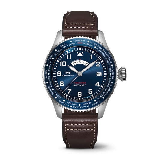 IWC Schaffhausen Pilot’s Watch Timezoner Edition “Le Petit Prince” 46  mm Blue  Dial Stainless Steel  Brown   Strap IW395503