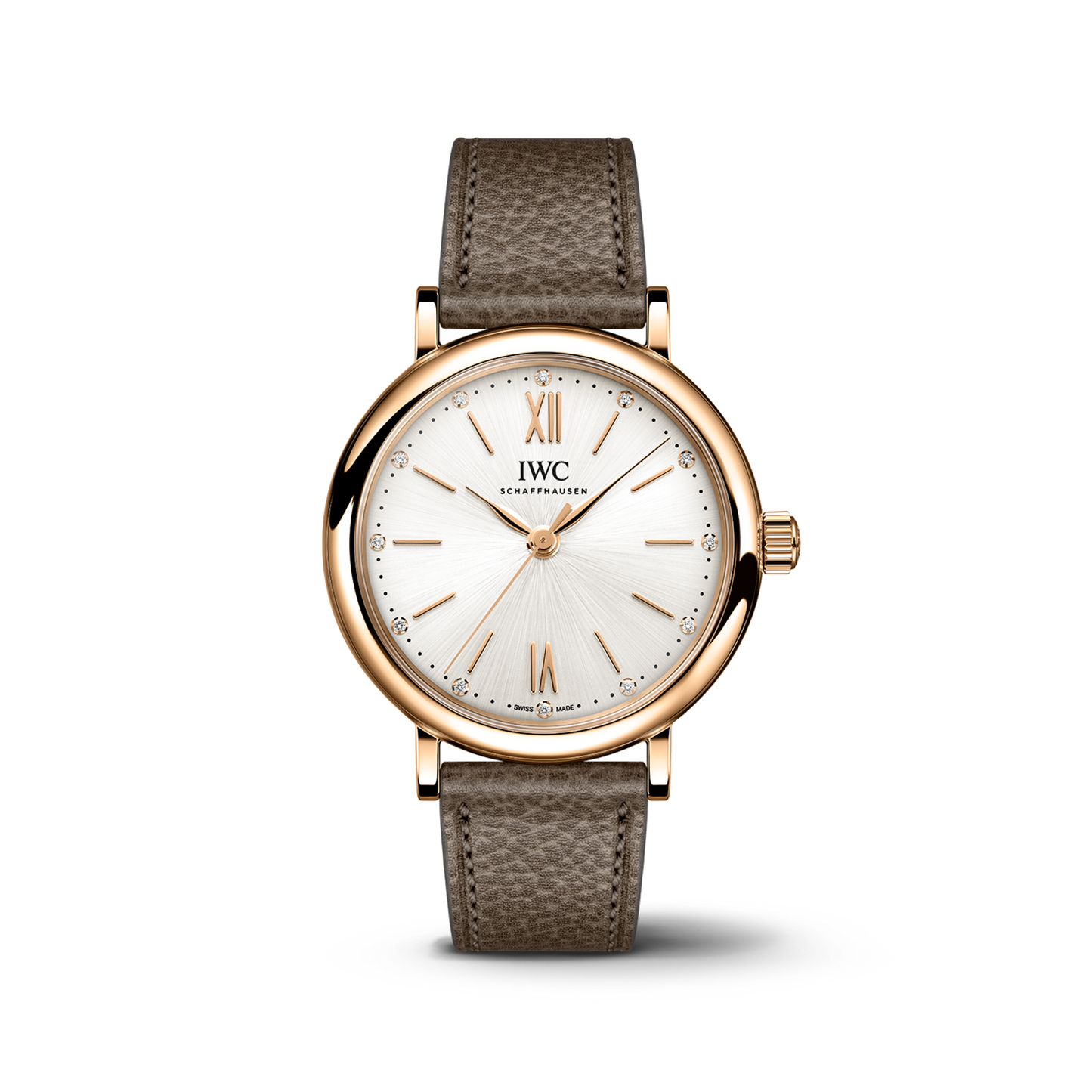 IWC Schaffhausen Portofino Automatic 34 mm Silver  Dial 18 Kt 5N Gold Case Taupe   Strap  IW357414