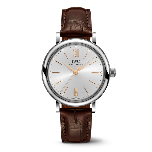 IWC Schaffhausen Portofino Automatic 34 mm Silver  Dial Stainless Steel Dark Brown   Leather Strap IW357403