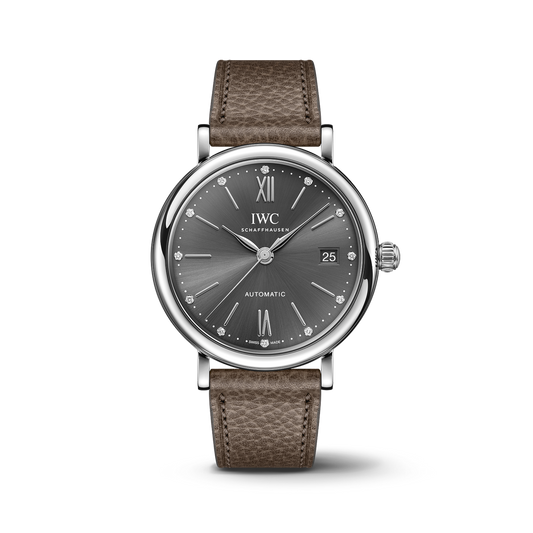 IWC Schaffhausen Portofino Automatic 37 mm Grey  Dial Stainless Steel Taupe   Strap IW458603