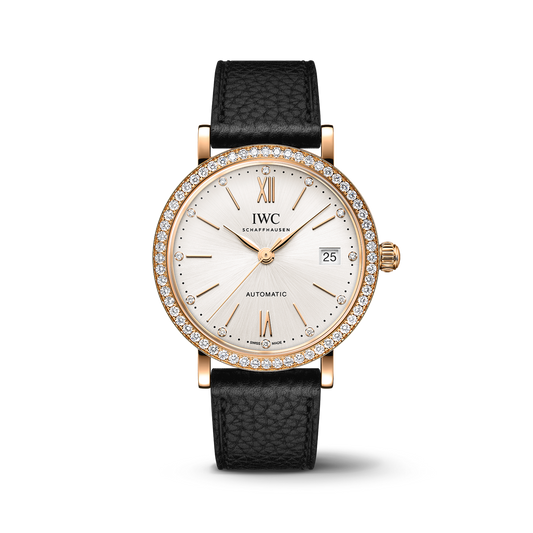 IWC Schaffhausen Portofino Automatic 37 mm Silver  Dial 18 Kt 5N Gold Case Black   Strap IW658603