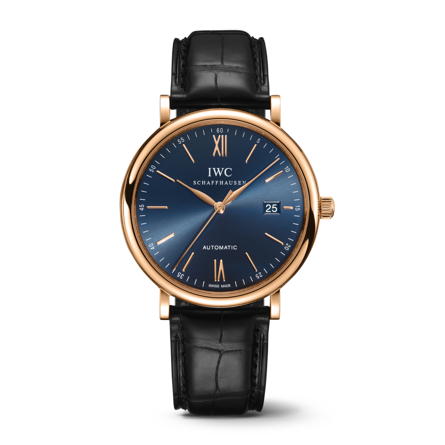 IWC Schaffhausen Portofino Automatic 40 mm Blue  Dial 18 Kt 5N Gold Case Black   Leather Strap IW356522