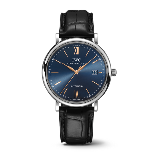 IWC Schaffhausen Portofino Automatic 40 mm Blue  Dial Stainless Steel Black   Leather Strap IW356523