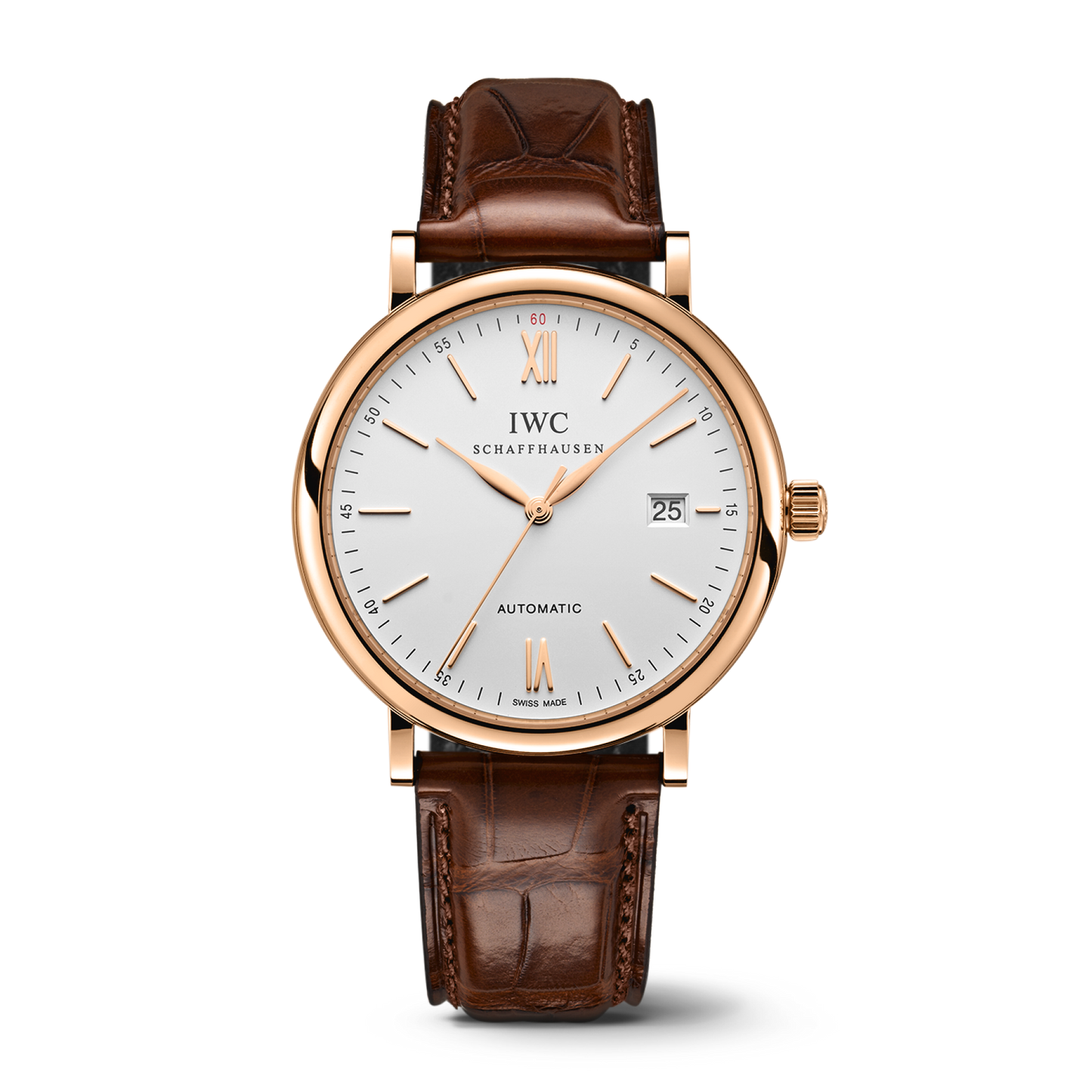 IWC Schaffhausen Portofino Automatic 40 mm Silver  Dial 18 Kt 5N Gold Case Dark Brown   Leather Strap IW356504