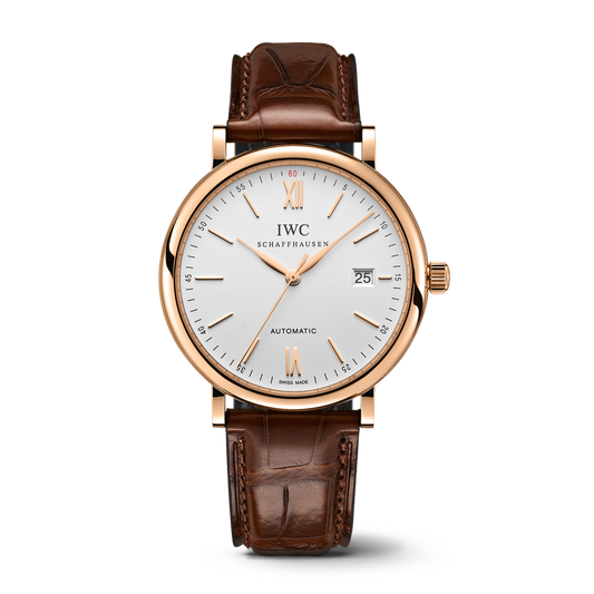 IWC Schaffhausen Portofino Automatic 40 mm Silver  Dial 18 Kt 5N Gold Case Dark Brown   Leather Strap IW356504