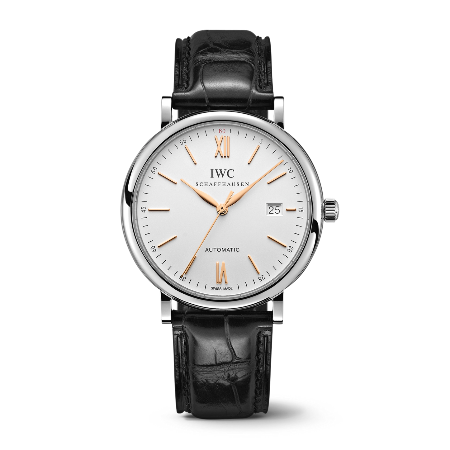 IWC Schaffhausen Portofino Automatic 40 mm Silver  Dial Stainless Steel Black   Leather Strap IW356517