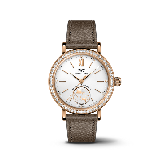 IWC Schaffhausen Portofino Automatic Day & Night 34 mm Silver  Dial 18 Kt 5N Gold Case Taupe   Strap IW659802