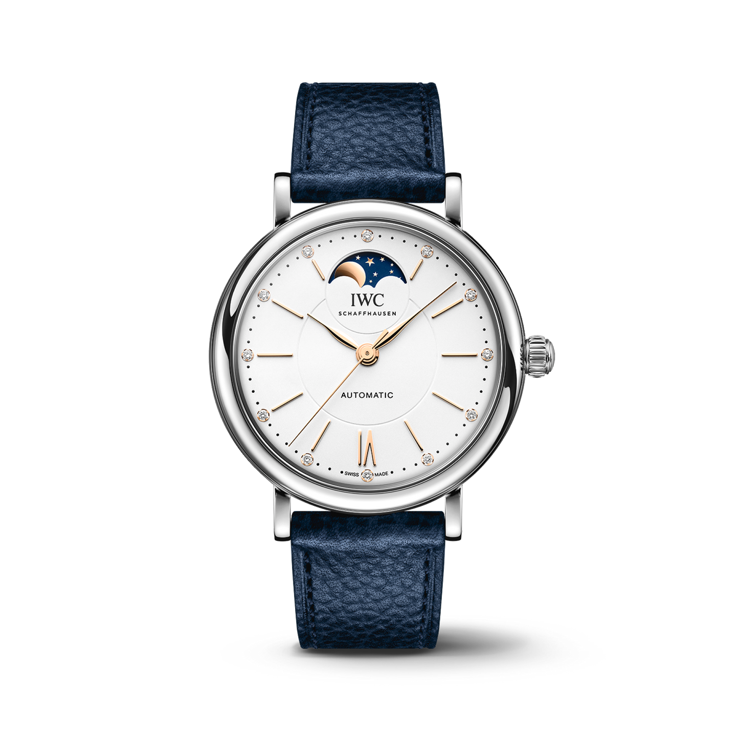 IWC Schaffhausen Portofino Automatic Moon Phase 37.1 mm Silver  Dial Stainless Steel Blue   Strap  IW459601