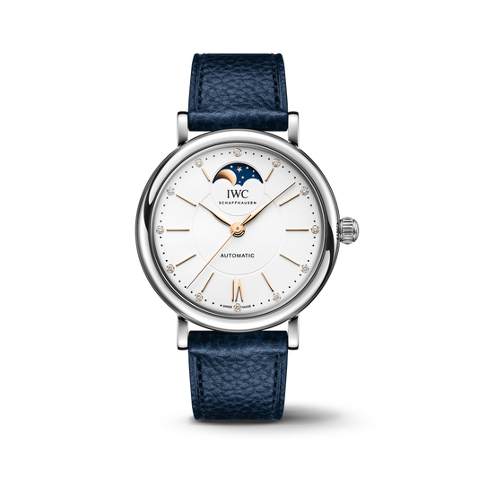IWC Schaffhausen Portofino Automatic Moon Phase 37.1 mm Silver  Dial Stainless Steel Blue   Strap  IW459601