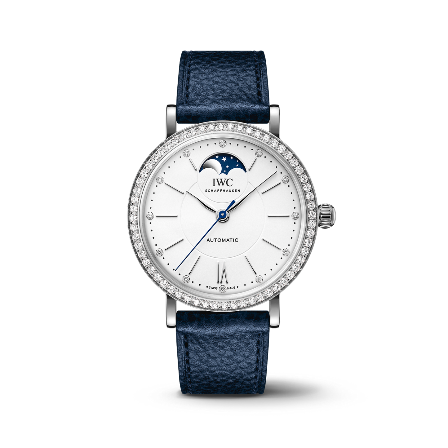 IWC Schaffhausen Portofino Automatic Moon Phase 37.1 mm Silver  Dial Stainless Steel Blue   Strap IW659601