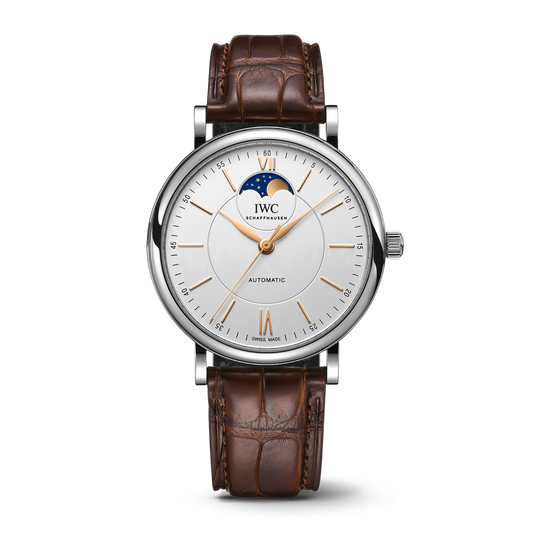 IWC Schaffhausen Portofino Automatic Moon Phase 40 mm Silver  Dial Stainless Steel Dark Brown   Leather Strap IW459401