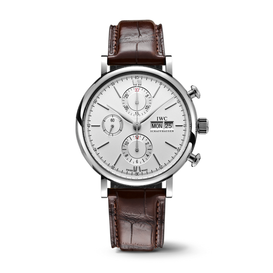 IWC Schaffhausen Portofino Chronograph 42 mm Silver  Dial Stainless Steel Dark Brown   Leather Strap IW391027