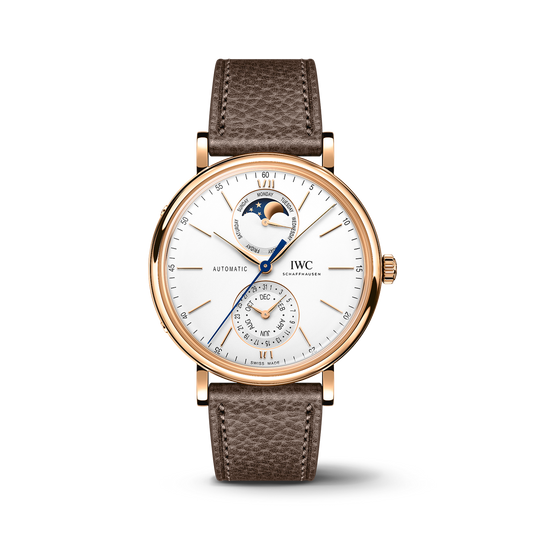 IWC Schaffhausen Portofino Complete Calendar 41 mm Silver  Dial 18 Kt 5N Gold Case Taupe   Strap IW359002