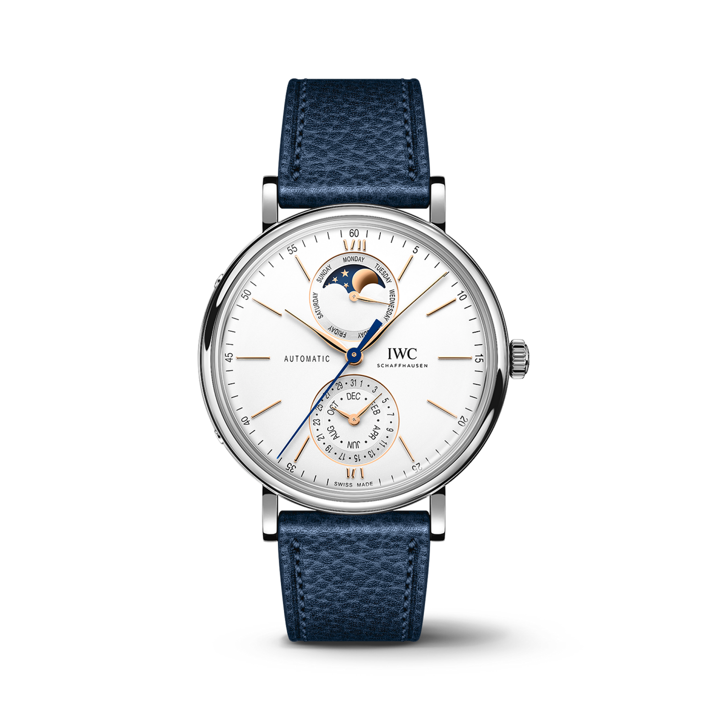 IWC Schaffhausen Portofino Complete Calendar 41 mm Silver  Dial Stainless Steel Blue   Strap IW359001