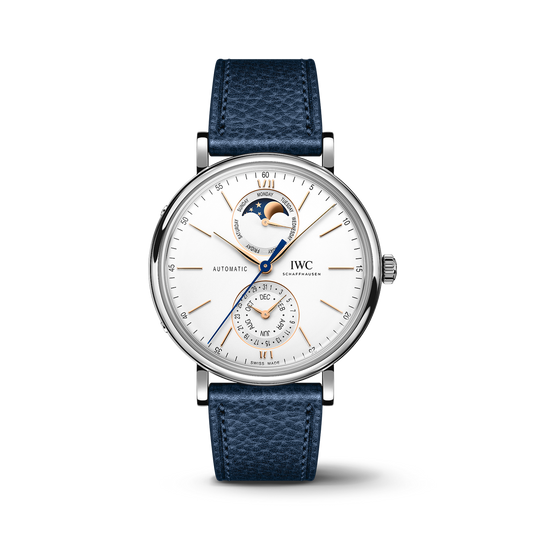 IWC Schaffhausen Portofino Complete Calendar 41 mm Silver  Dial Stainless Steel Blue   Strap IW359001