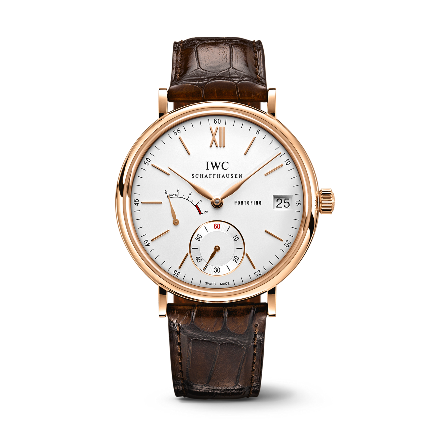 IWC Schaffhausen Portofino Hand-Wound Eight Days 45 mm Silver  Dial 18 Kt 5N Gold Dark Brown   Leather Strap IW510107