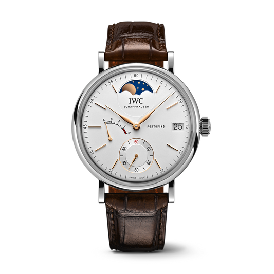 IWC Schaffhausen Portofino Hand-Wound Moon Phase 45 mm Silver  Dial Stainless Steel Dark Brown   Leather Strap IW516401