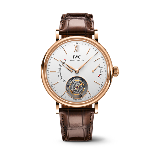 IWC Schaffhausen Portofino Hand-Wound Tourbillon Rétrograde 45 mm Silver  Dial 18 Kt 5N Gold Dark Brown   Leather Strap IW516501