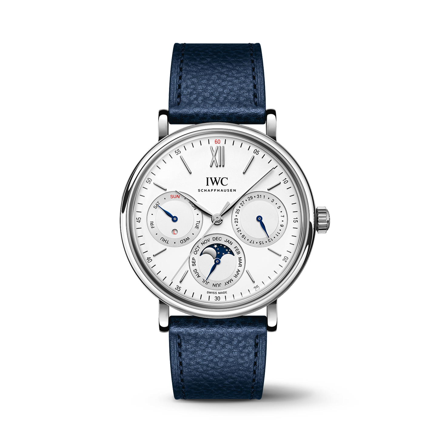IWC Schaffhausen Portofino Perpetual Calendar 40 mm Silver  Dial Stainless Steel Blue   Strap IW344601